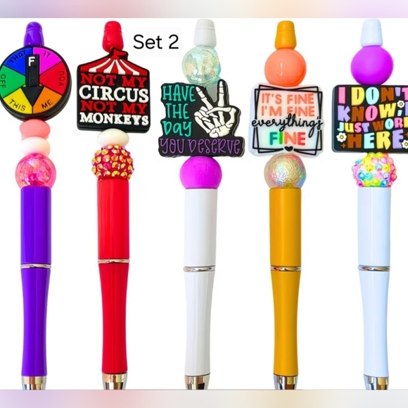 Vibrant Pen Set with Funny Toppers Pick Option 1 Or 2 - Picture 2 of 2
